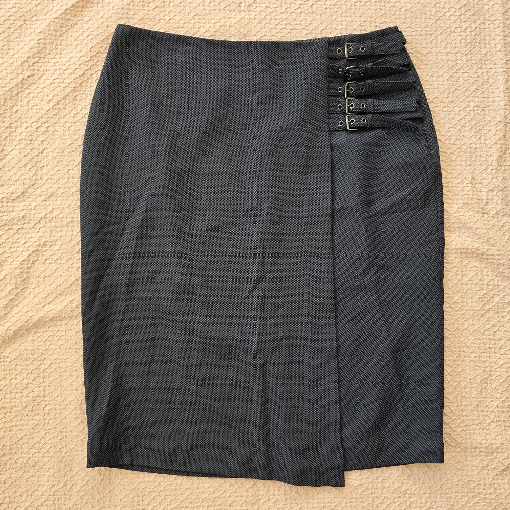 Worthington Women's Elegant Navy Blue Buckle Detail Open Slit Skirt Size 18